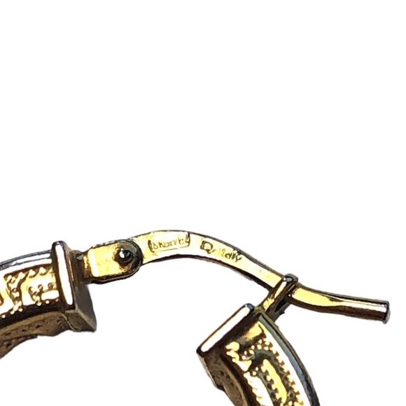 Vintage 18K GP Dolce Vita Greek Key Pattern Classic Hoop Earrings Signed- ITALY - Picture 3 of 3